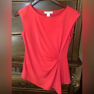 White House Black Market Coral Color Asymmetrical Form Fit Blouse XS